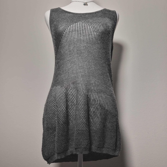 Eileen Fisher Gray Merino Wool Metallic Abstract Texture Knit Racerback Tank Top - Picture 1 of 12
